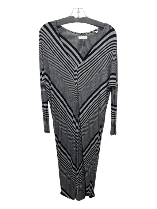 Billy Reid Size XS/S Black & Gray Cotton Blend Chevron Print V Neck Knit Dress Black & Gray / XS/S