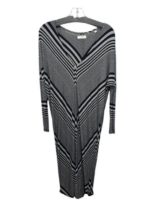 Billy Reid Size XS/S Black & Gray Cotton Blend Chevron Print V Neck Knit Dress Black & Gray / XS/S