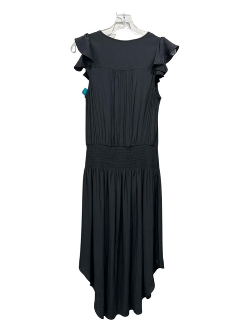 Ramy Brook Size S Black Polyester Ruffle Cap Sleeve Solid Elastic Waist Dress Black / S