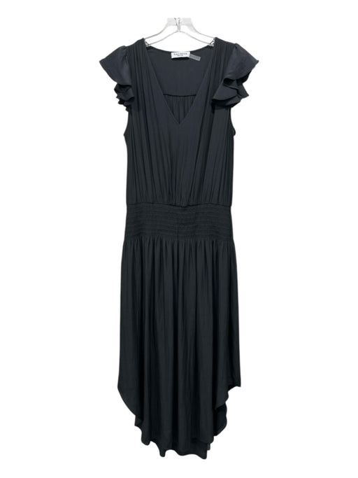 Ramy Brook Size S Black Polyester Ruffle Cap Sleeve Solid Elastic Waist Dress Black / S