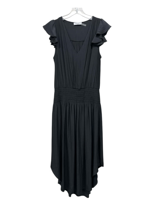 Ramy Brook Size S Black Polyester Ruffle Cap Sleeve Solid Elastic Waist Dress Black / S