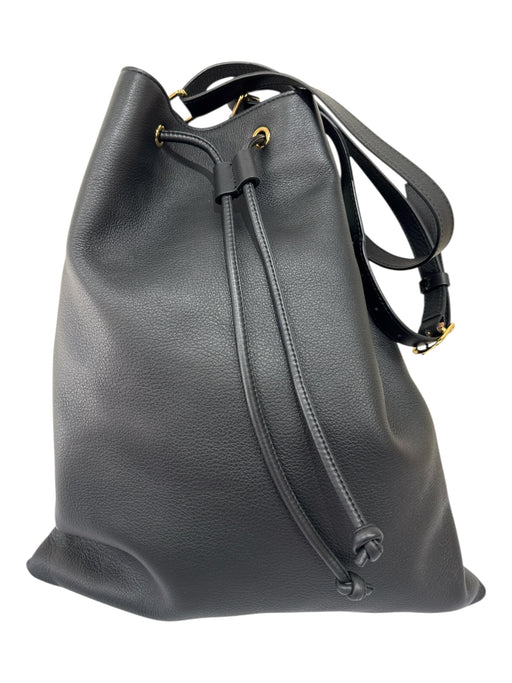 Khaite Black Leather Bucket Shoulder Strap Tote Gold Hardware Bag Black / Large