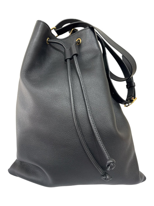 Khaite Black Leather Bucket Shoulder Strap Tote Gold Hardware Bag Black / Large