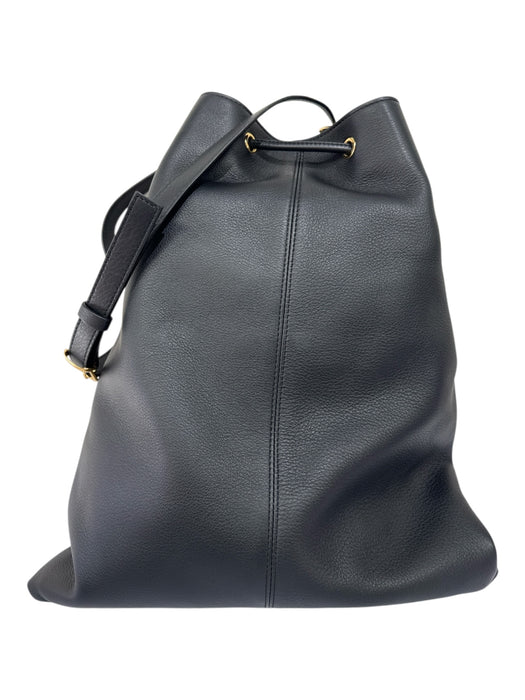 Khaite Black Leather Bucket Shoulder Strap Tote Gold Hardware Bag Black / Large