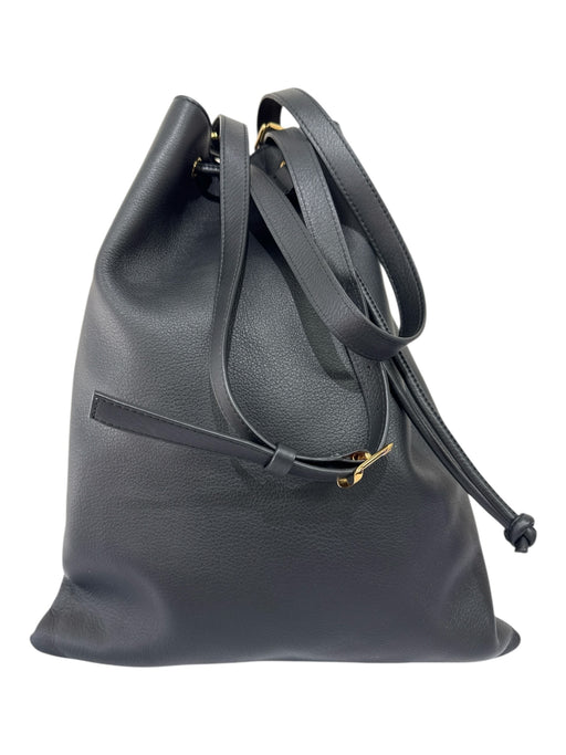 Khaite Black Leather Bucket Shoulder Strap Tote Gold Hardware Bag Black / Large