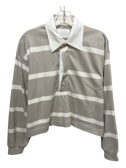 Citizens of Humanity Size XS Cream & Taupe Cotton Long Sleeve Striped Collar Top Cream & Taupe / XS