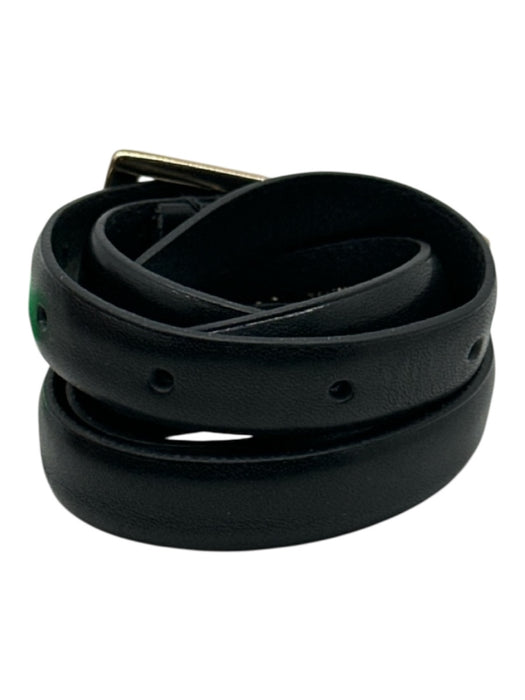 Zara Black & Gold Leather Buckle Thin Gold Hardware Rectangle Belts Black & Gold / 80