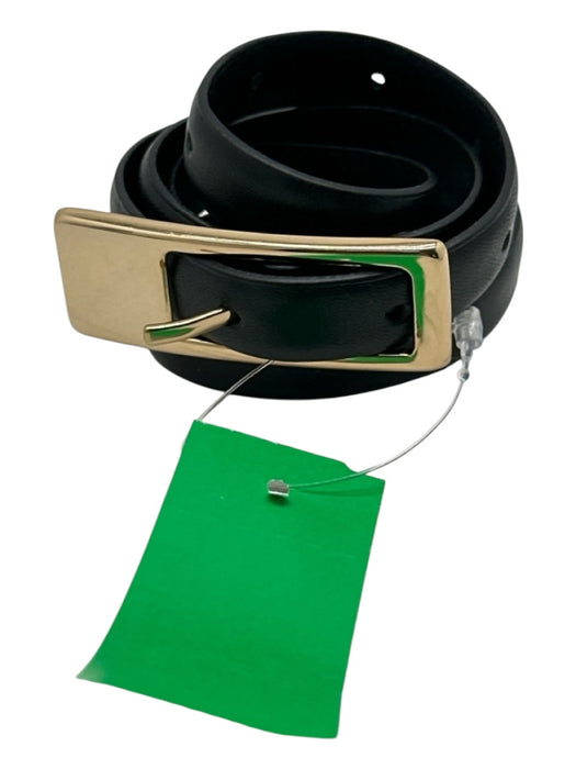 Zara Black & Gold Leather Buckle Thin Gold Hardware Rectangle Belts Black & Gold / 80