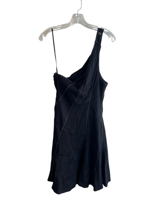 By Anthropologie Size Small Black Linen Blend One Shoulder Contrast Stitch Dress Black / Small