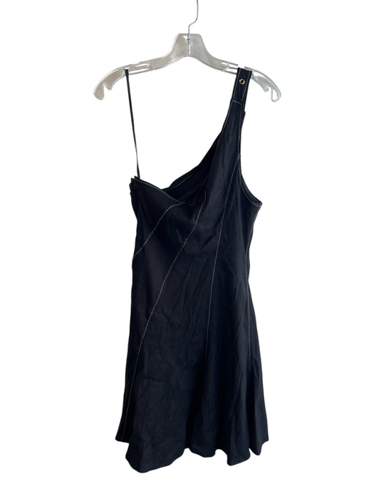 By Anthropologie Size Small Black Linen Blend One Shoulder Contrast Stitch Dress Black / Small