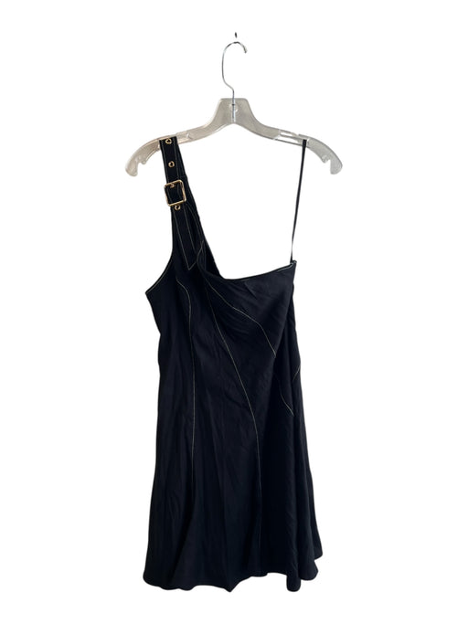 By Anthropologie Size Small Black Linen Blend One Shoulder Contrast Stitch Dress Black / Small