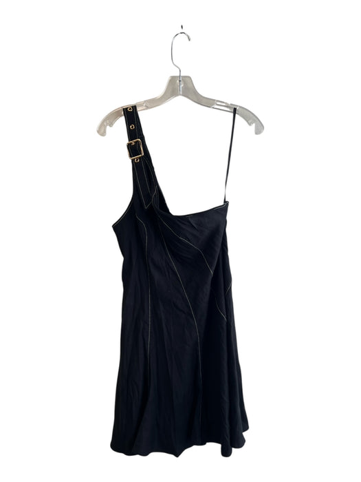 By Anthropologie Size Small Black Linen Blend One Shoulder Contrast Stitch Dress Black / Small