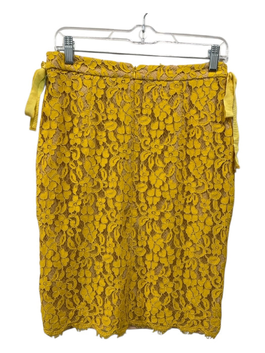 Buru Size M Yellow Polyester Lace Tie Detail Back Zip Skirt Yellow / M