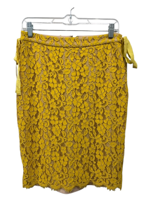 Buru Size M Yellow Polyester Lace Tie Detail Back Zip Skirt Yellow / M