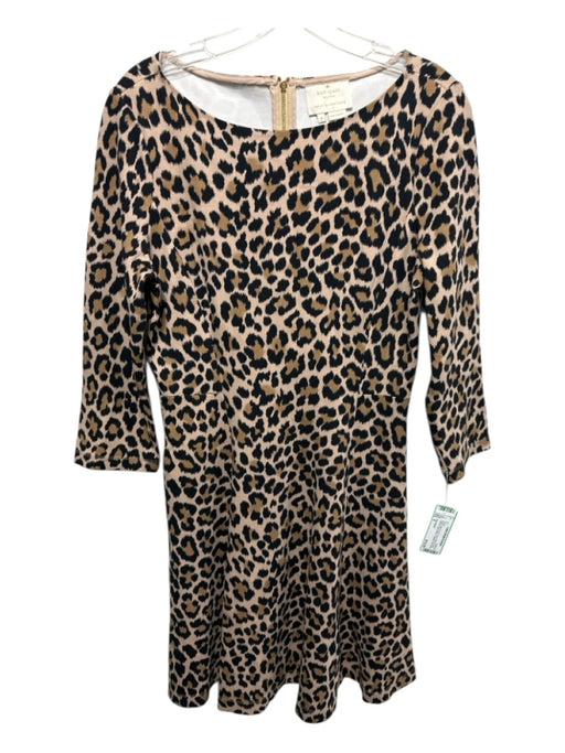 Kate Spade Size 8 Beige, Black & Tan Rayon Blend Long Sleeve Flare Sleeve Dress Beige, Black & Tan / 8