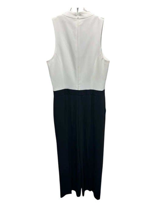 Trina Turk Size 4 White & Black Polyester Sleeveless Colorblock V Neck Jumpsuit White & Black / 4
