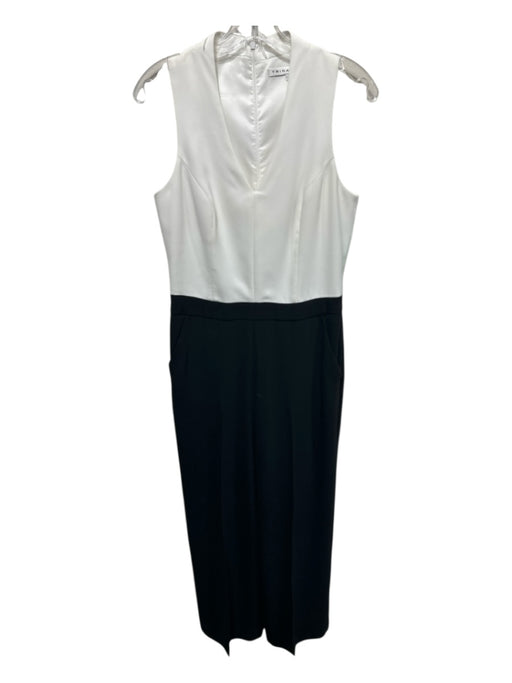 Trina Turk Size 4 White & Black Polyester Sleeveless Colorblock V Neck Jumpsuit White & Black / 4