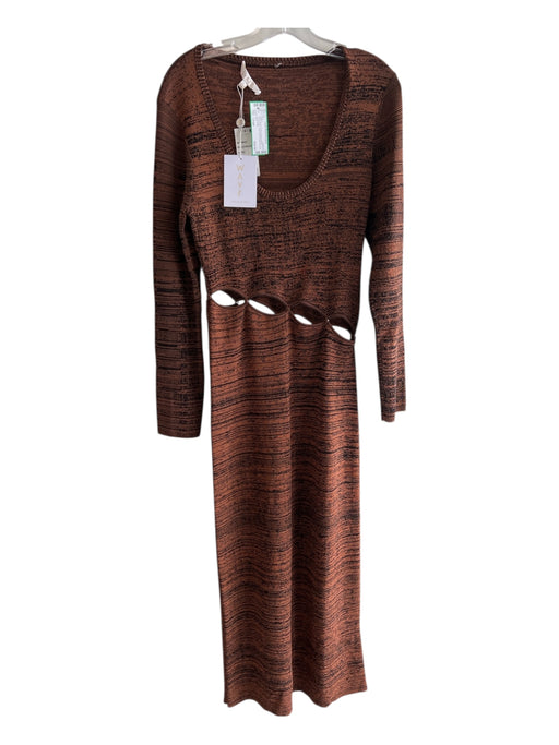Wayf Size Large Brown & Black Rayon Blend Scoop Neck Long Sleeve Maxi Dress Brown & Black / Large