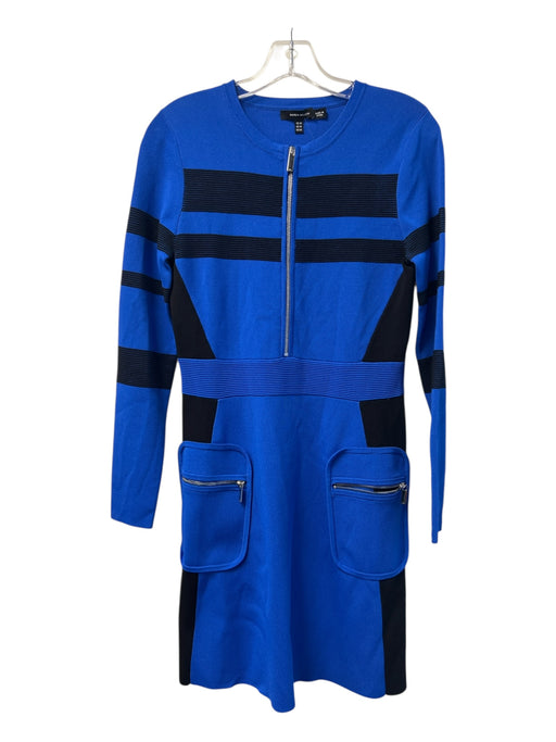 Karen Millen Size Medium Royal Blue & Black No Fabric Tag Front Half Zip Dress Royal Blue & Black / Medium