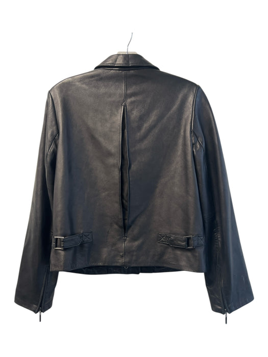 LNR Size Medium Black Leather Front Zip Pockets Zip Sleeves Boxy Fit Jacket Black / Medium