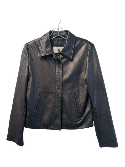 LNR Size Medium Black Leather Front Zip Pockets Zip Sleeves Boxy Fit Jacket Black / Medium