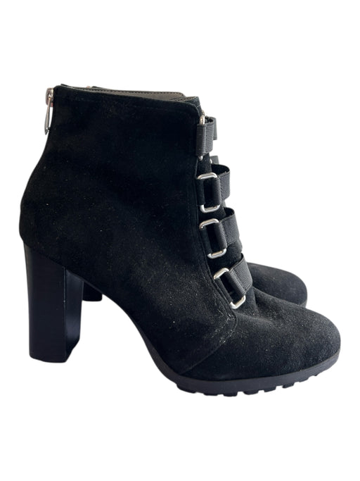 Adrienne Vittadini Shoe Size 8.5 Black Suede Back Zip Stacked Heel Booties Black / 8.5