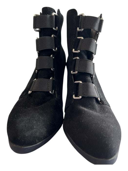 Adrienne Vittadini Shoe Size 8.5 Black Suede Back Zip Stacked Heel Booties Black / 8.5