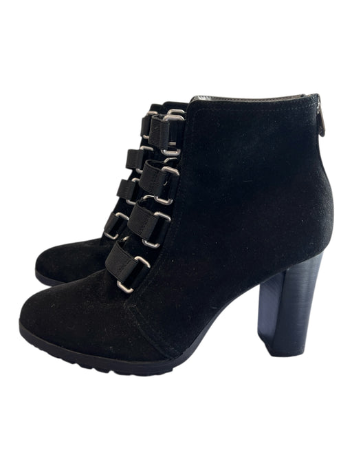 Adrienne Vittadini Shoe Size 8.5 Black Suede Back Zip Stacked Heel Booties Black / 8.5