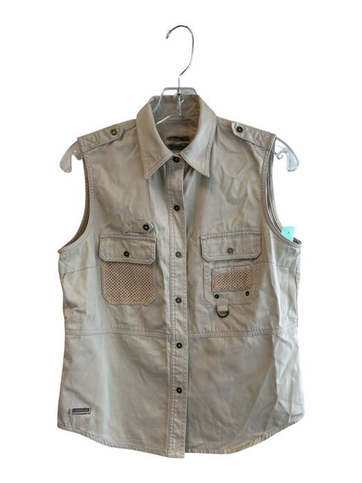 Lauren Size Medium Khaki Cotton Snap Closure Sleeveless Collar Safari Top Khaki / Medium