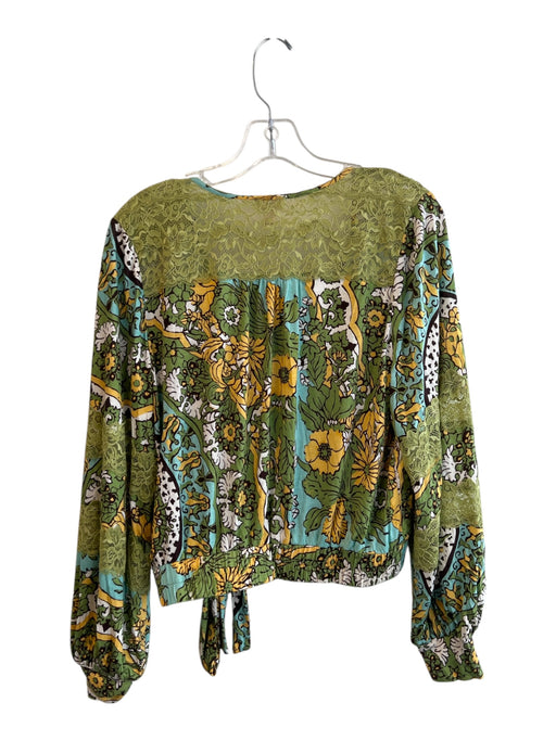 Tiny Size Small Green & Multi Rayon Long Sleeve Abstract Print Lace Detail Top Green & Multi / Small