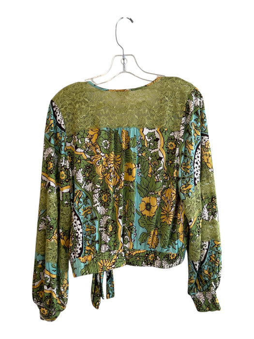 Tiny Size Small Green & Multi Rayon Long Sleeve Abstract Print Lace Detail Top Green & Multi / Small