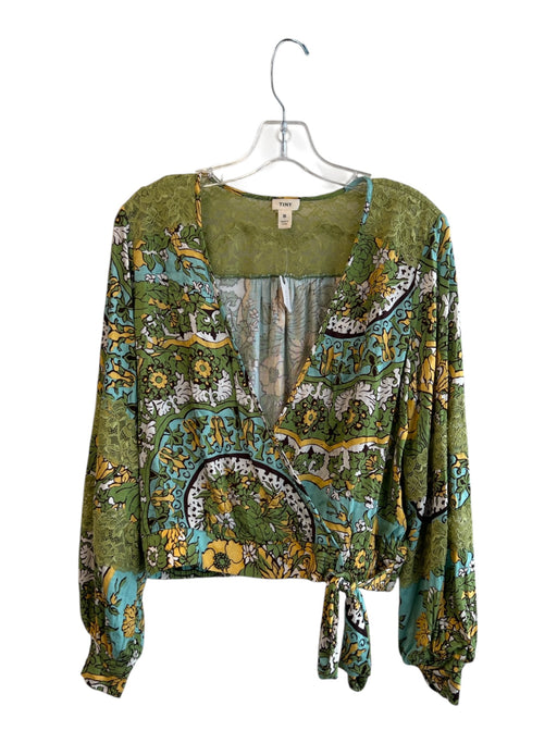 Tiny Size Small Green & Multi Rayon Long Sleeve Abstract Print Lace Detail Top Green & Multi / Small