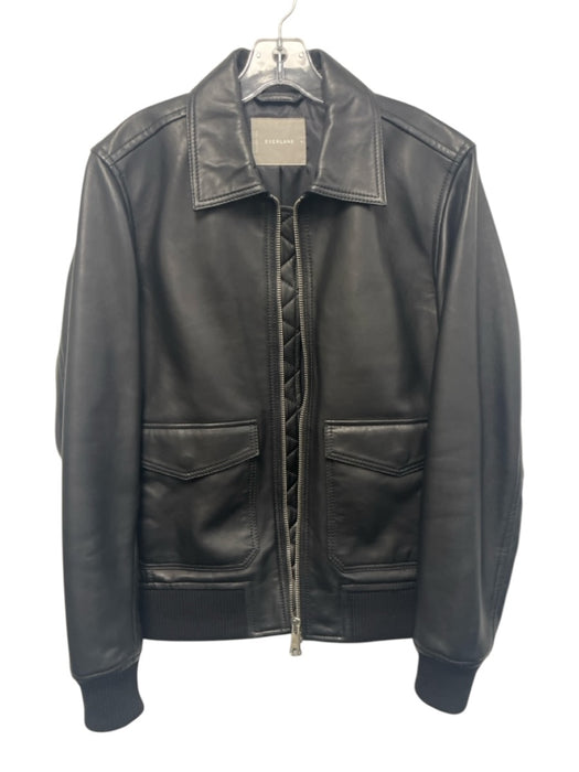 Everlane Size M Black Leather Solid Zip UP Moto Men's Jacket Black / M