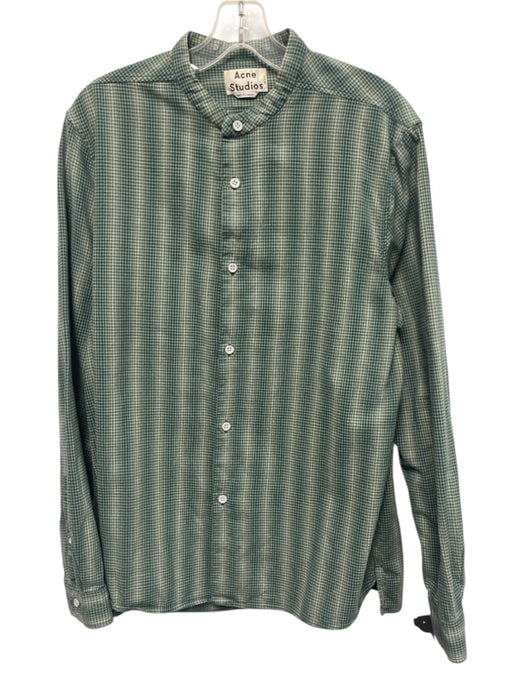 Acne Studios Size Est M Green & White Cotton Plaid Men's Long Sleeve Shirt Green & White / Est M