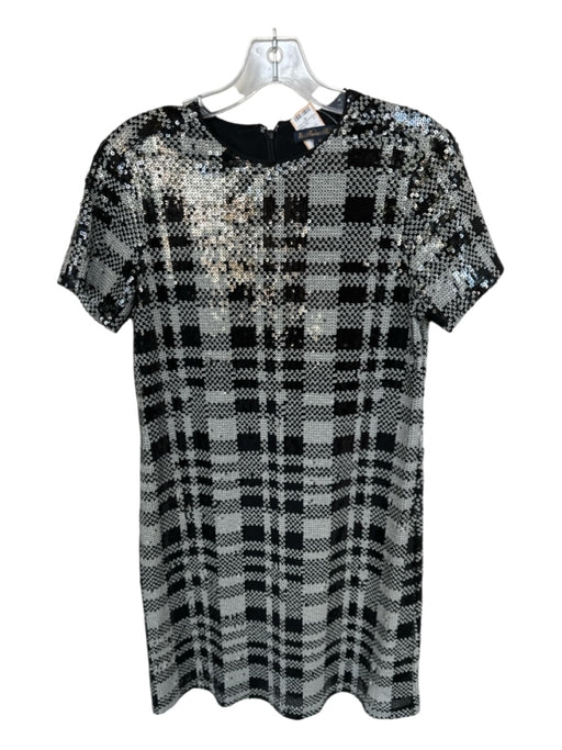 Brooks Brothers Size 10 Gray & Black Sequin Short Sleeve Checkered Dress Gray & Black / 10