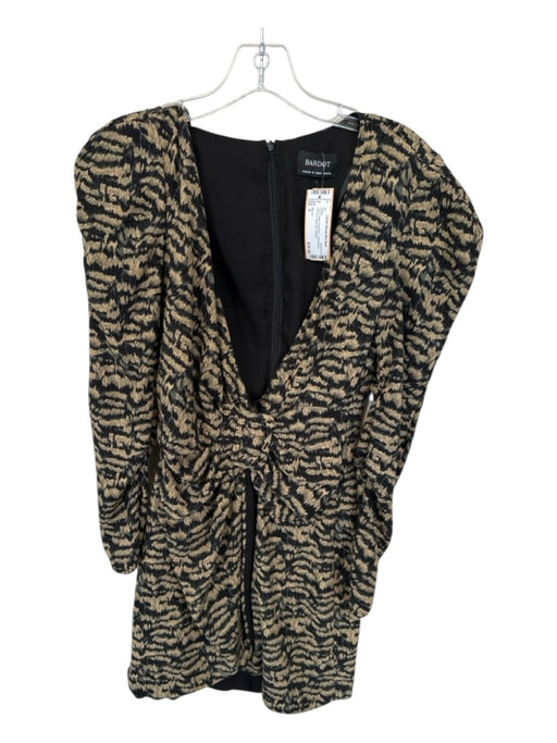 Bardot Size S Tan & black Polyester Long Sleeve Abstract Back Zip Dress Tan & black / S