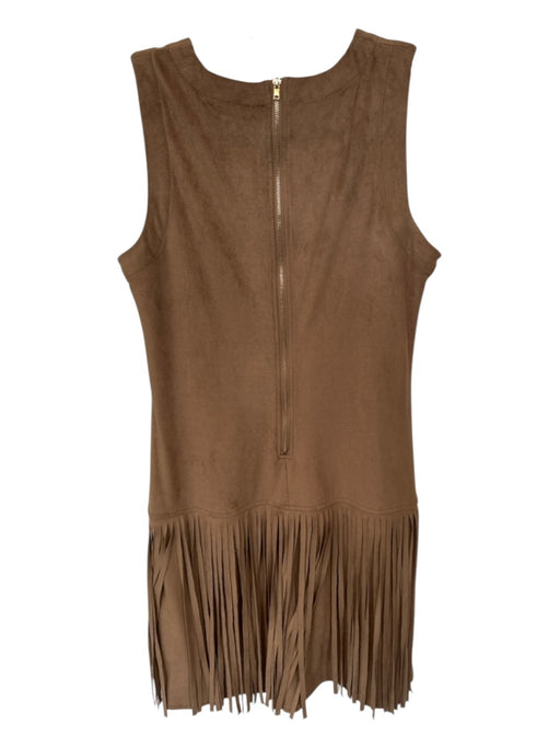 Allen Schwartz Size M Brown Vegan Suede Sleeveless Fringe Back Zip Dress Brown / M
