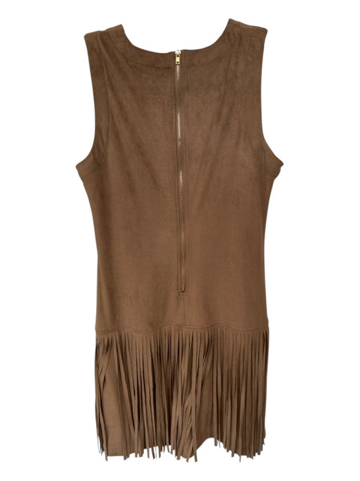 Allen Schwartz Size M Brown Vegan Suede Sleeveless Fringe Back Zip Dress Brown / M