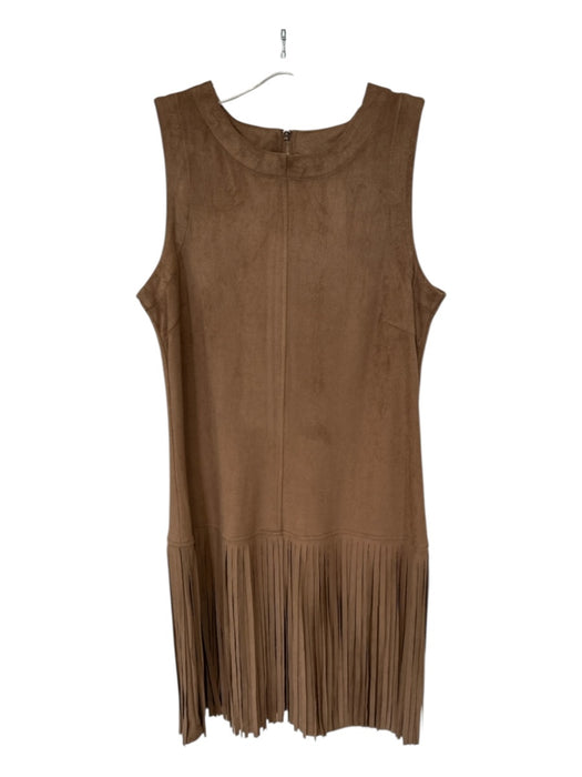 Allen Schwartz Size M Brown Vegan Suede Sleeveless Fringe Back Zip Dress Brown / M