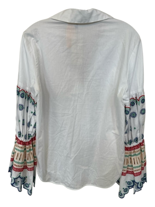 Silvia Tcherassi Size S White & Red Cotton Blend Long Bell Sleeve Top White & Red / S