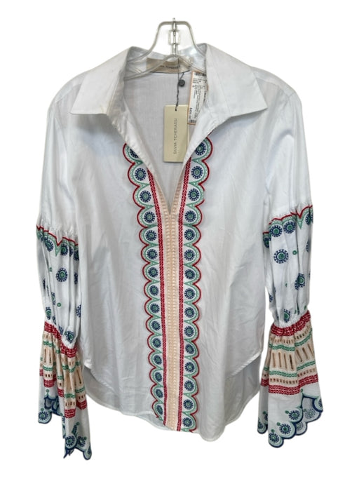 Silvia Tcherassi Size S White & Red Cotton Blend Long Bell Sleeve Top White & Red / S