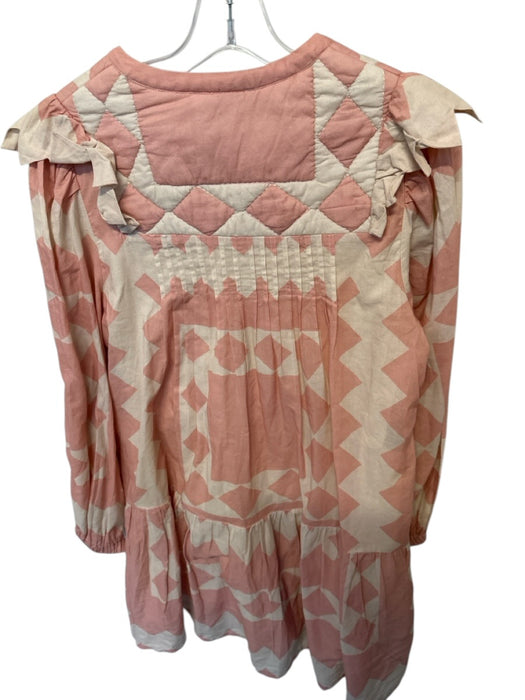 Sea New York Size M Pink & Tan Cotton Long Sleeve Quilted Buttons Ruffle Dress Pink & Tan / M