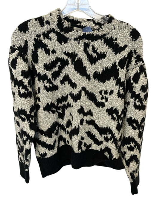 Ulla Johnson Size M Black & White Wool Blend Long Sleeve Animal Print Sweater Black & White / M