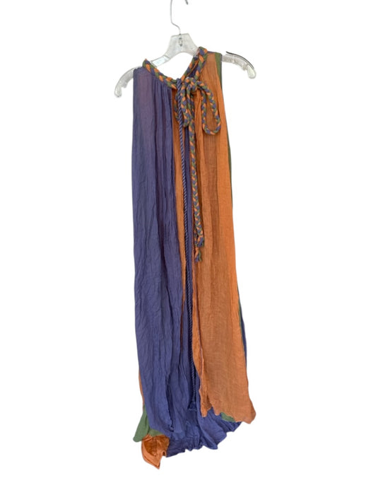 Miguelina Size S purple & orange Cotton Color Block Braid Wrap Dress purple & orange / S
