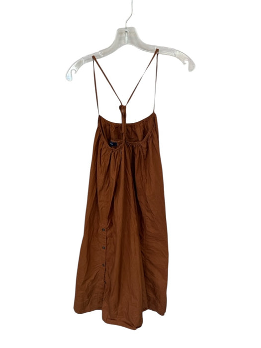 Soeur Size 34 Burnt Orange Cotton Spaghetti Strap Side Button Cross Back Dress Burnt Orange / 34
