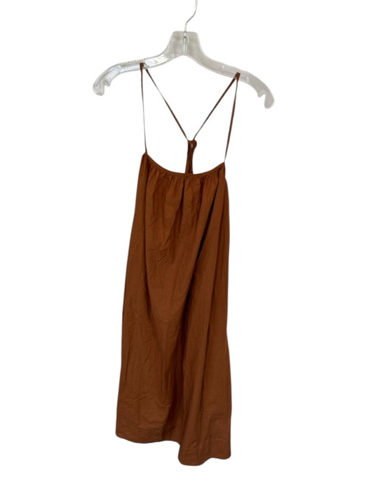 Soeur Size 34 Burnt Orange Cotton Spaghetti Strap Side Button Cross Back Dress Burnt Orange / 34