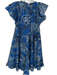 Love The Label Size L Blue 100% Cotton Floral Flutter Sleeve Tiered Dress Blue / L