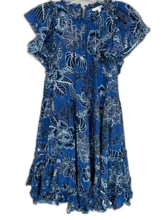 Love The Label Size L Blue 100% Cotton Floral Flutter Sleeve Tiered Dress Blue / L