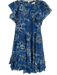 Love The Label Size L Blue 100% Cotton Floral Flutter Sleeve Tiered Dress Blue / L