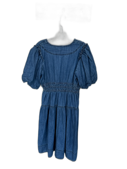 Pilcro Size M Denim Cotton Smocked Waist V Neck Puff Sleeve Dress Denim / M